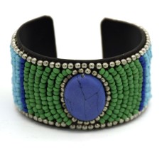 Multi Glass Beaded Stone Leather Cuff